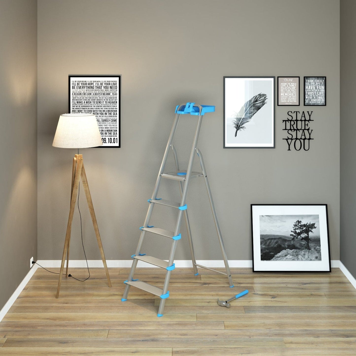 Escabeau 4 marches, Escabeau Pliable, marche extra large 12cm, avec bac de rangement, charge max.150kg, Colombo ATLANTICA , 4