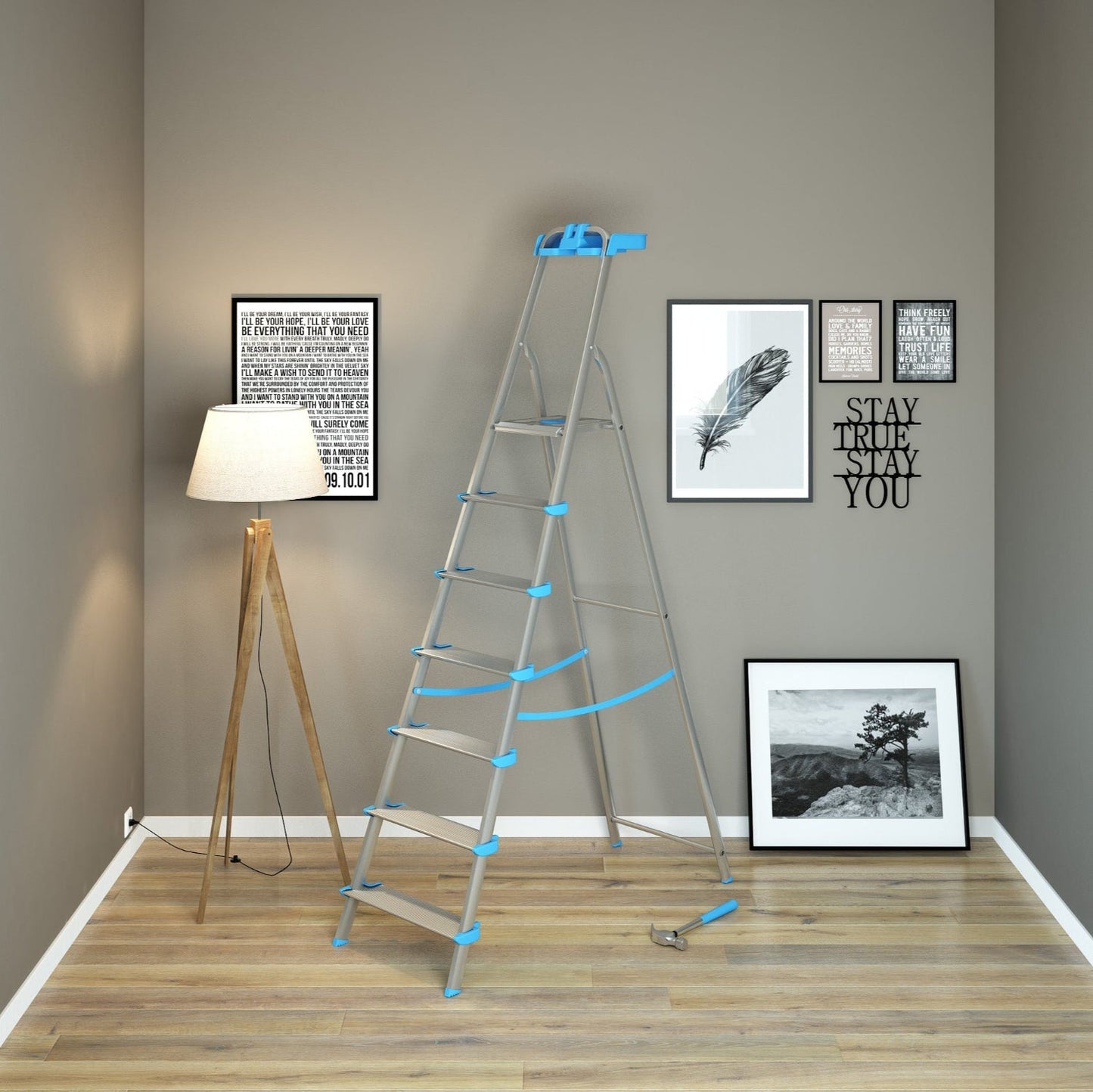 Escabeau Sécurisé, 7 marches, Professionnel, marche extra large 12cm, avec bac de rangement, Charge max.150kg, Colombo ATLANTICA , 5