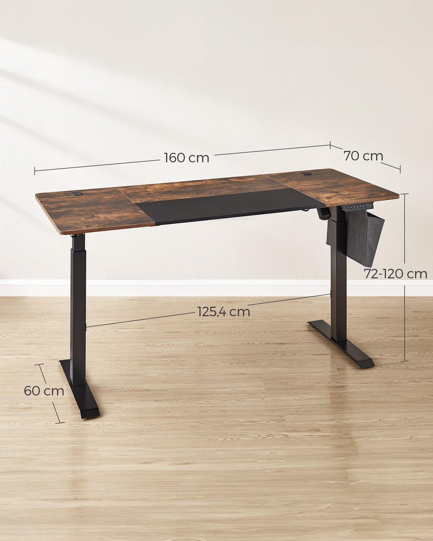 Bureau Assis Debout Electrique, Table Réglable en Hauteur, Mémoire 4 Hauteurs, Marron et Noir, SONGMICS, 6