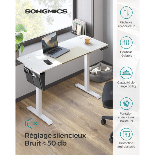 Bureau Electrique, Bureau Assis Debout Electrique, Table Réglable en Hauteur, Mémoire 4 Hauteurs, BlancSONGMICS, 1