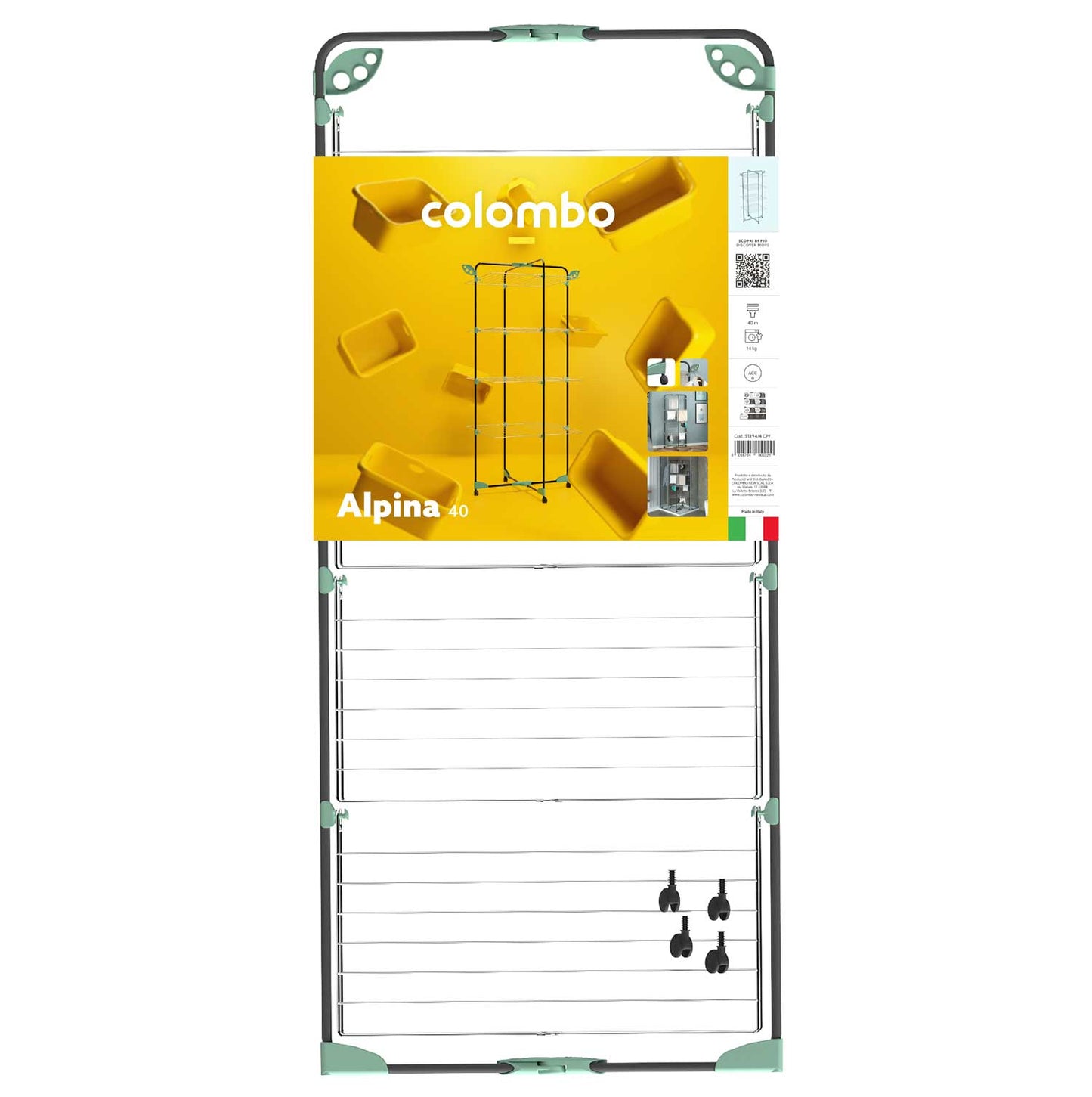 Étendoir intérieur tour a roulettes, 40 m d'espace de séchage, Fabriqué en Italie, 3