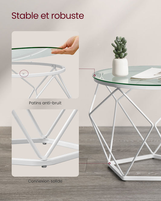 Table Basse Ronde, Lot de 2, Table d’Appoint, Table de Salon, Buffet Bas, Plateau Amovible, Blanc Nuage, VASAGLE, 7