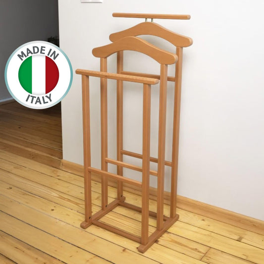 Valet de Chambre, Fabriqué en Italie, Valet de Chambre Bois, 43x35x102 cm, Chevalet vetement, Merisier, Tatkraft Duke, 2
