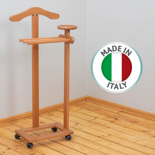 Valet de Chambre Bois, Composé d'un cintre, de 3 porte-pantalons et d'une tablette de rangement, cerise, Tatkraft Lord, 4