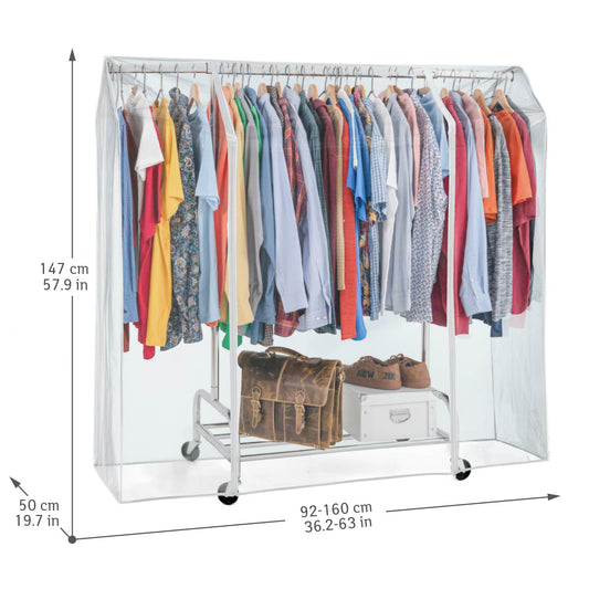 Portant Vêtement Solide avec Housse Imperméable, Charge 110 kg, sur roulettes, 2 tringles, Acier Chromé, Tatkraft Denver & Safe, 2