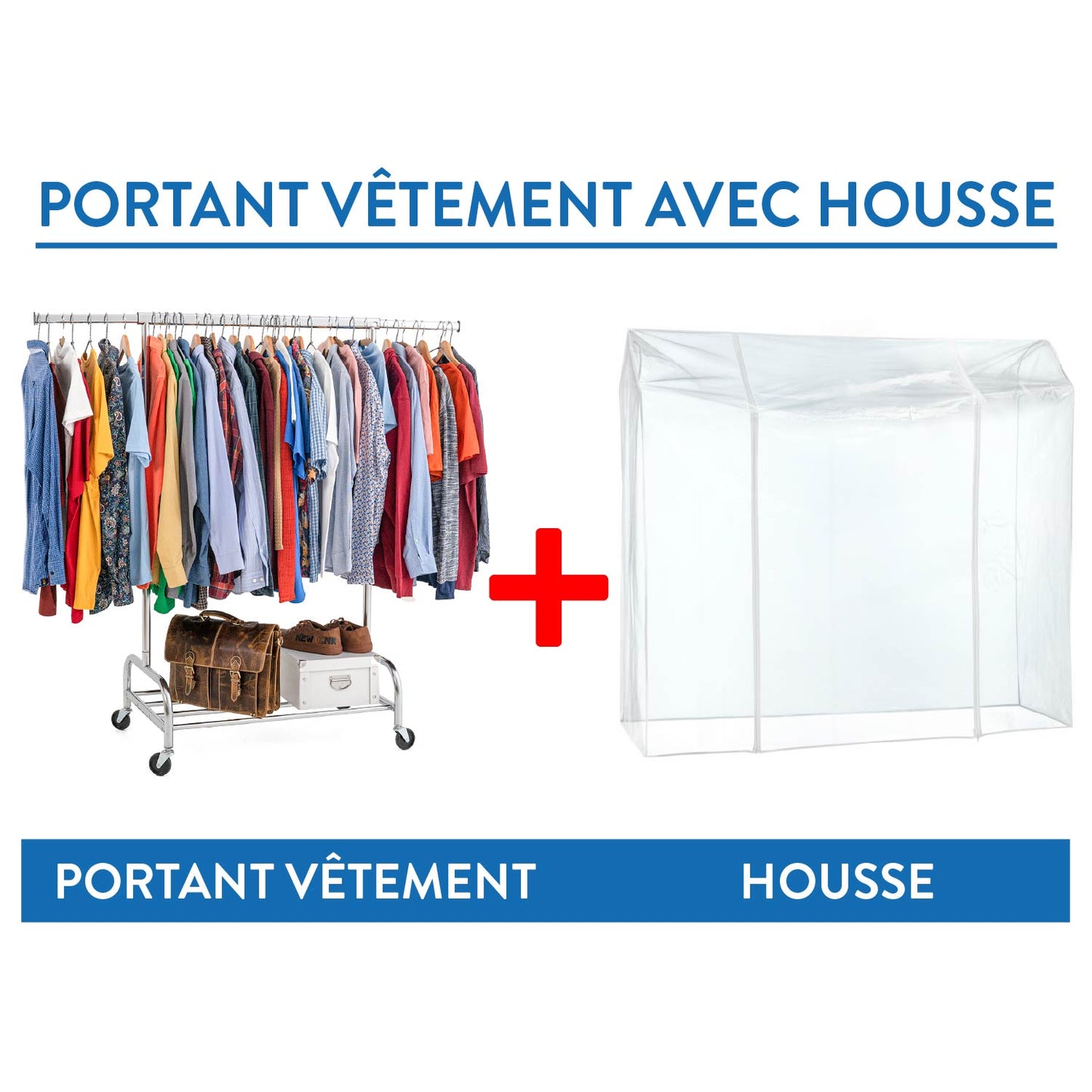 Portant Vêtement Solide avec Housse, Charge jusqu’à 100kg Portant a Roulette, avec Étagère, Acier Сhromé, Tatkraft Tiger & Defender, 3