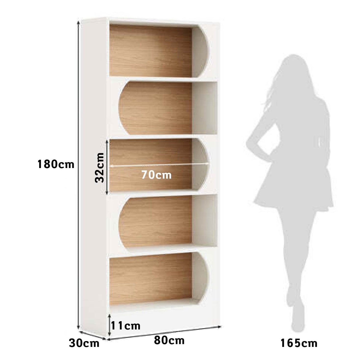 Bibliothèque, 5 niveaux, Étagère étroite, 80 x 30 x 180 cm, Etagere de Rangement, Blanc, Tribesigns, 6