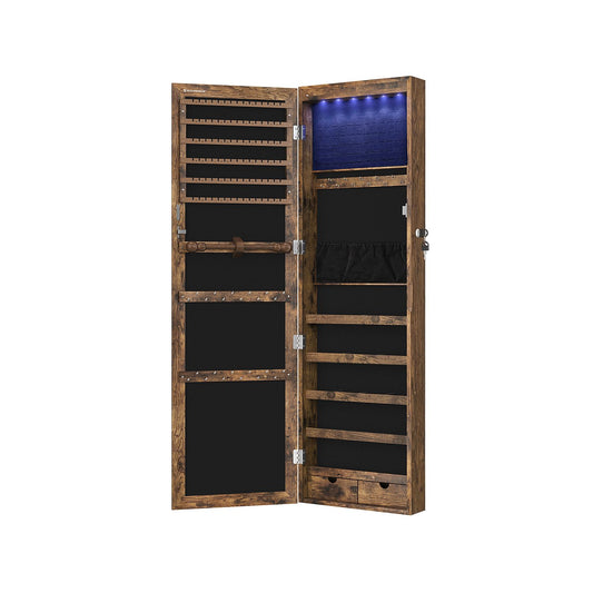 Armoire à bijoux, Meuble de rangement mural, Placard à accessoires, avec miroir, Marron rustique, SONGMICS, 2