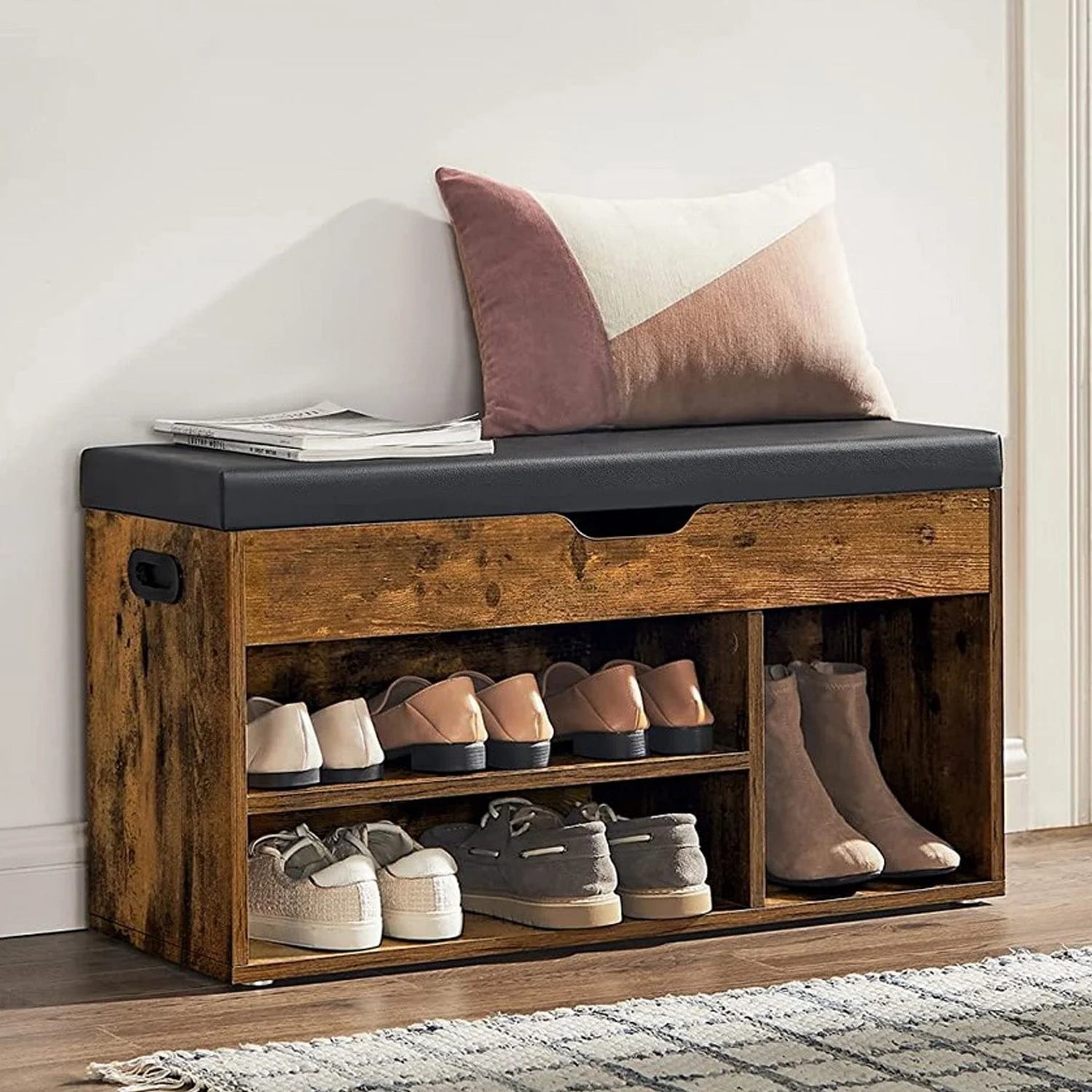 Banc chaussures, etagere chaussures, meuble chaussures, meuble industriel