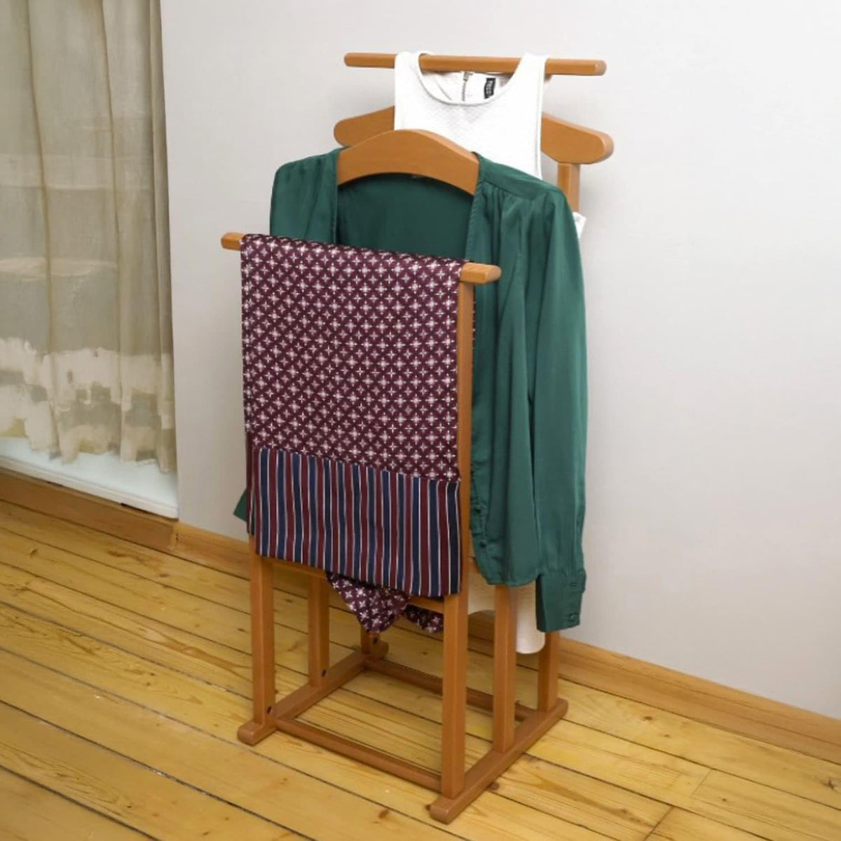 Valet de Chambre, Fabriqué en Italie, Valet de Chambre Bois, 43x35x102 cm, Chevalet vetement, Merisier, Tatkraft Duke