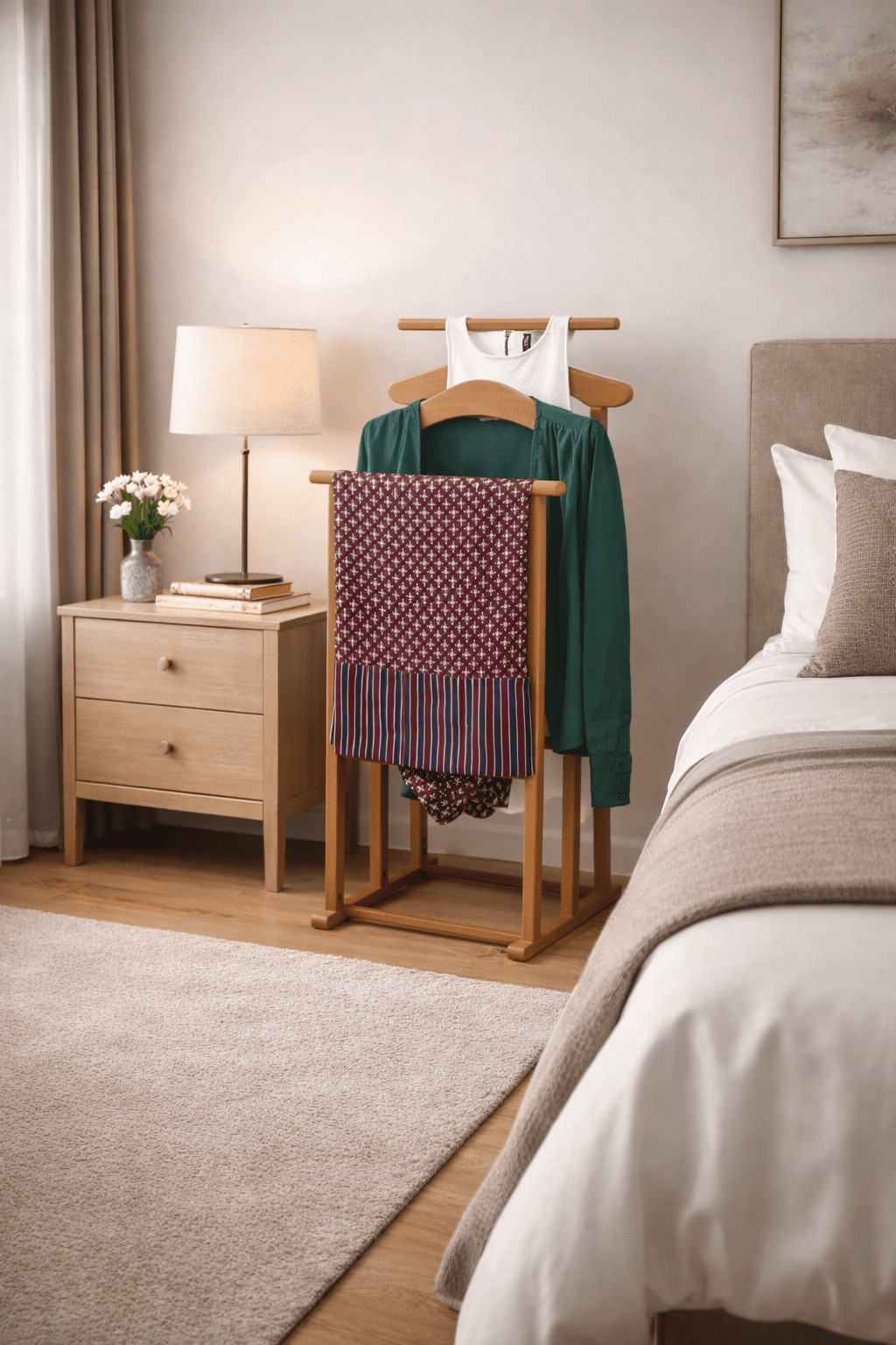 Valet de Chambre, Fabriqué en Italie, Valet de Chambre Bois, 43x35x102 cm, Chevalet vetement, Merisier, Tatkraft Duke, 9