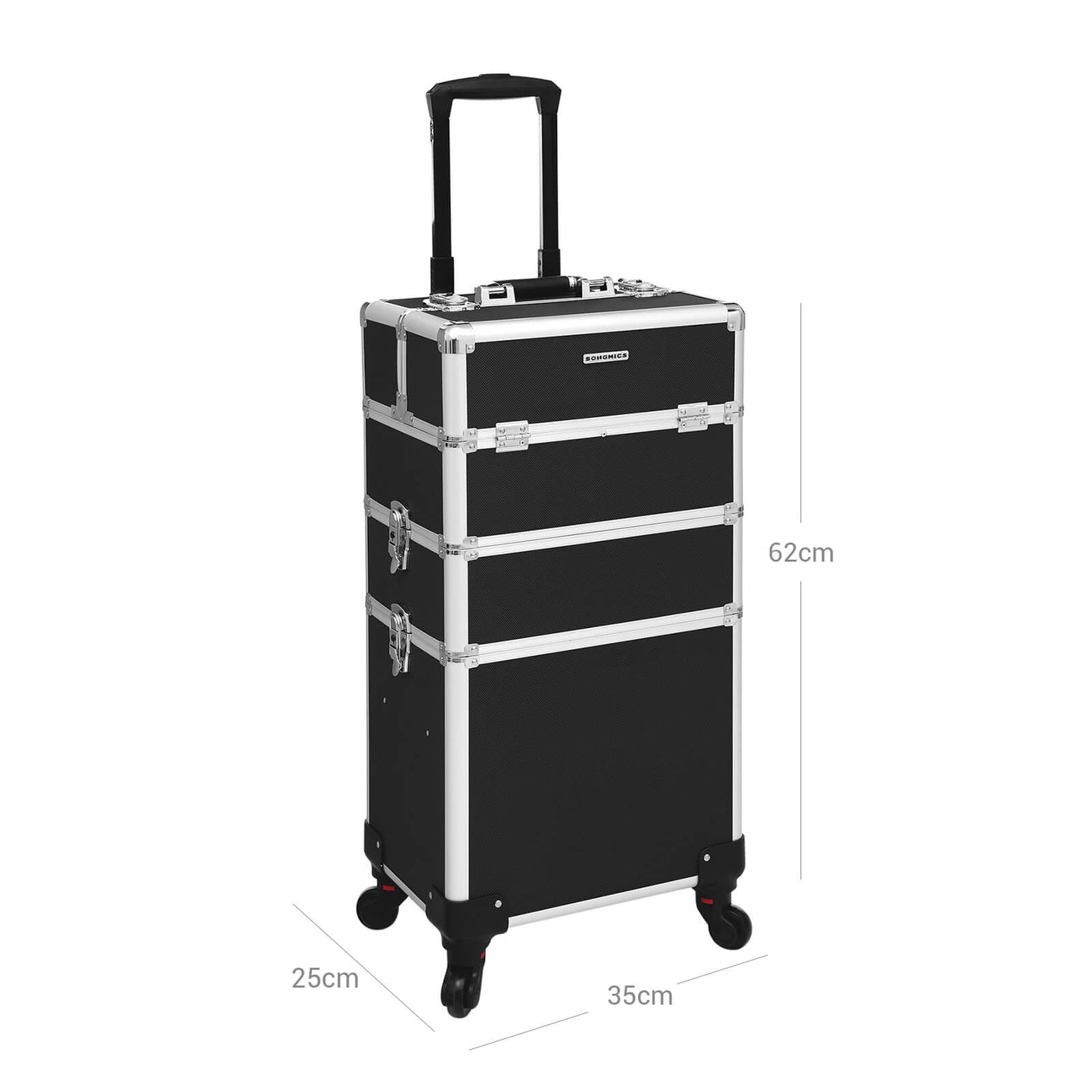 Valise de Maquillage 3-en-1, Mallette Cosmétique à Roulettes, Trolley à maquillage, Beauty case, Noir, SONGMICS, 5