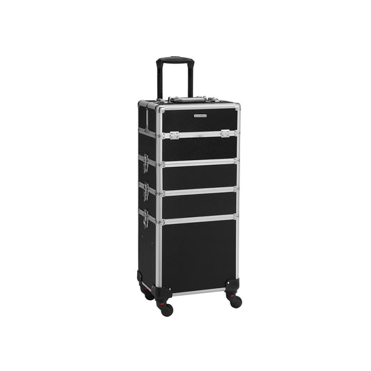 Valise de Maquillage Professionnel 4-en-1, Mallette Cosmétique, 35x25x79, Verrouillable, roulettes à 360°, Noir, SONGMICS, 2