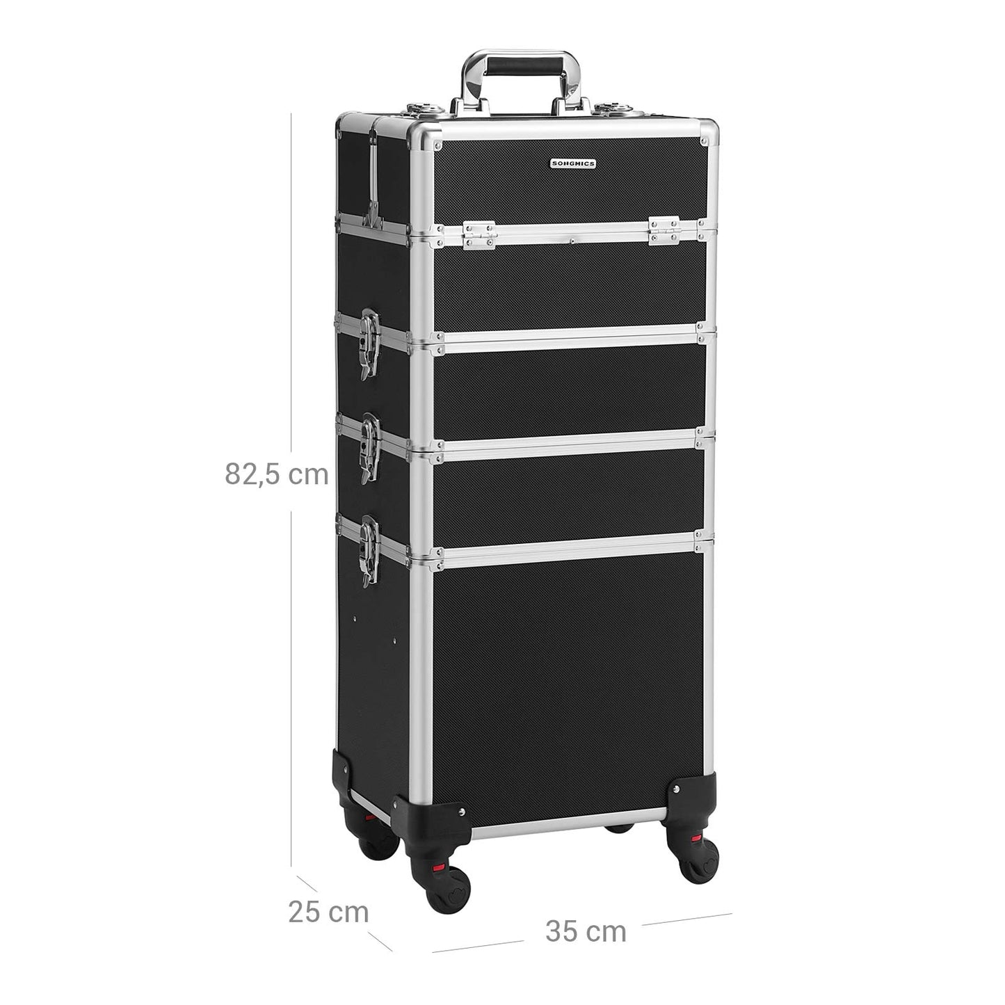 Valise de Maquillage Professionnel 4-en-1, Mallette Cosmétique, 35x25x79, Verrouillable, roulettes à 360°, Noir, SONGMICS, 8