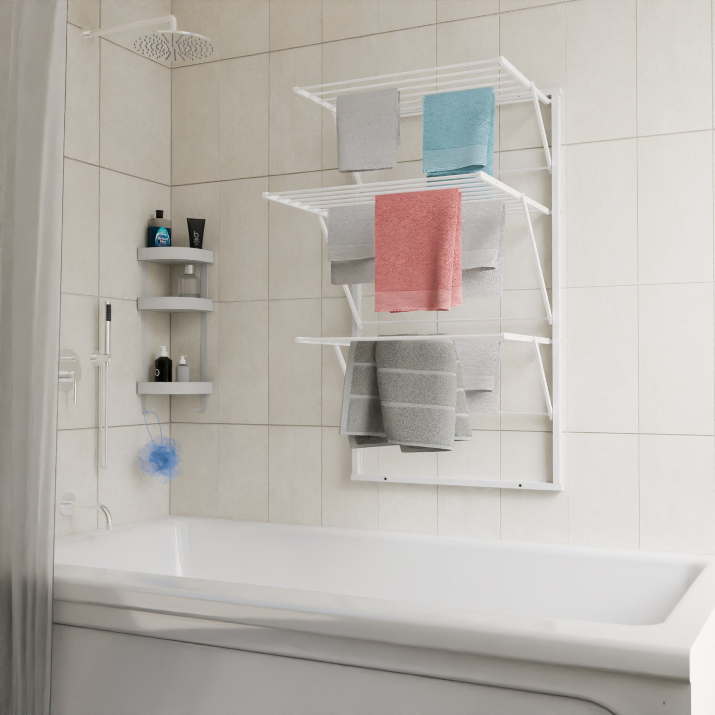 ARIT KARIM - Étendoir à Linge, Étendoir à Linge Mural, 15 mètres de corde à linge, Étendoir à Linge Pliable, Etendoir Mural, Sechoir Mural, blanche