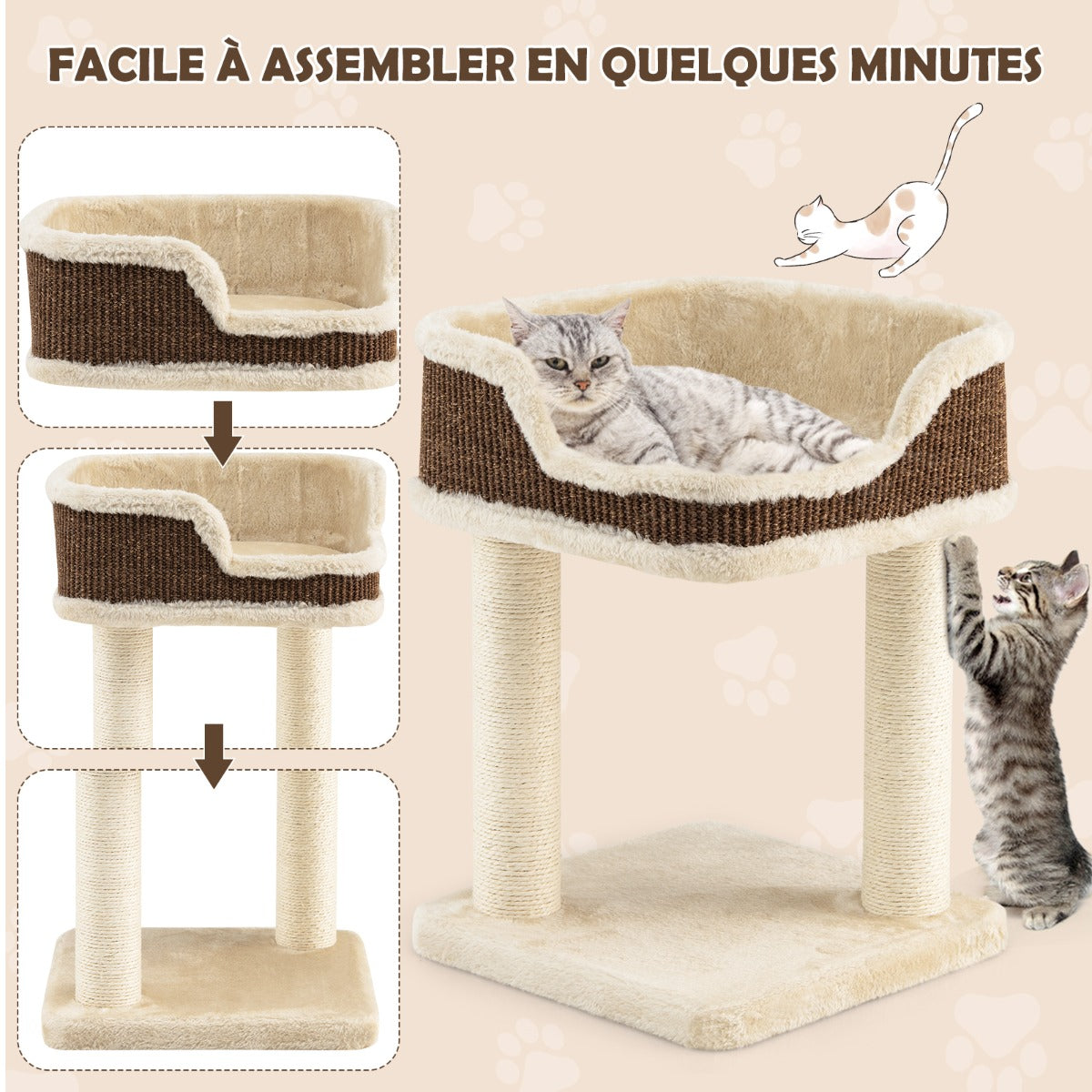 Arbre à Chat, Griffoir Chat, Compacte avec Perchoir en Peluche et Griffoirs pour se Faire ses Griffes, Beige, Costway, 8