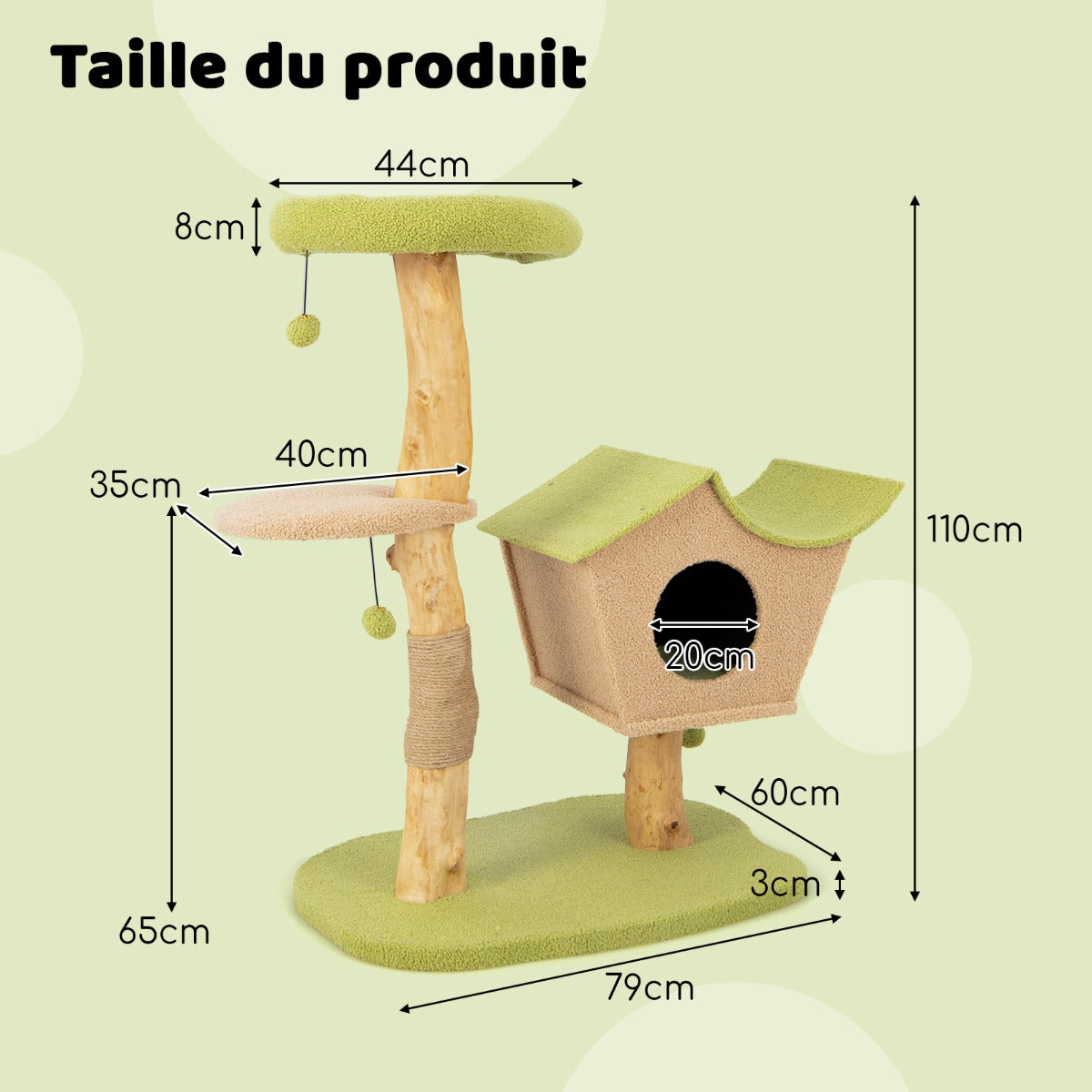 Arbre à Chat, Griffoir Chat, 110cm, en Bois Perchoir Supérieur Rembourré Condo pour Chatcentre d'Activité, Vert, Costway, 8
