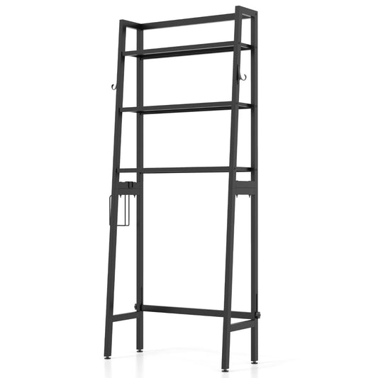 Etagere WC, Etagere metal, Rangement WC, Etagere Toilette, au-dessus des Toilettes, à 3 Niveaux, Noir, Costway, 1