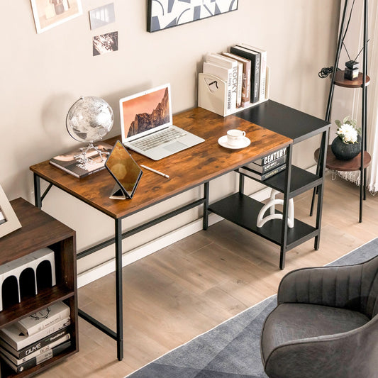 Bureau Ordinateur de 140 cm, Bureau Informatique, Bureau Moderne, Table de Bureau avec Étagères de Rangement, Costway, 2