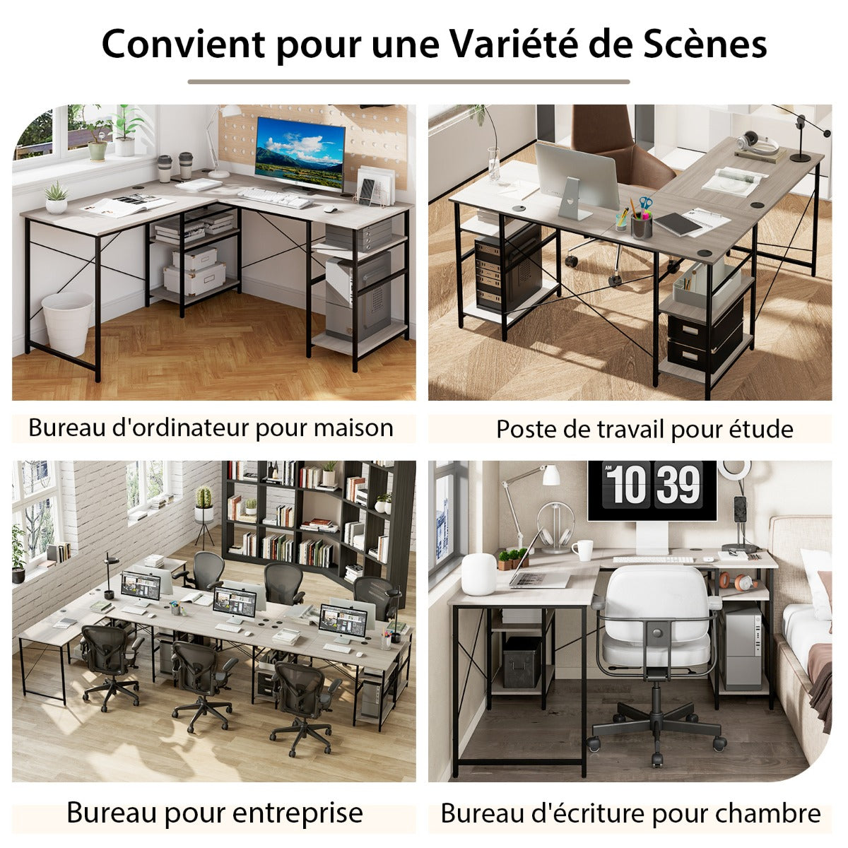 Bureau d'Angle, Bureau Ordinateur, Bureau Informatique, Grand Bureau, Bureau Moderne, Bureau en L, Costway, 8