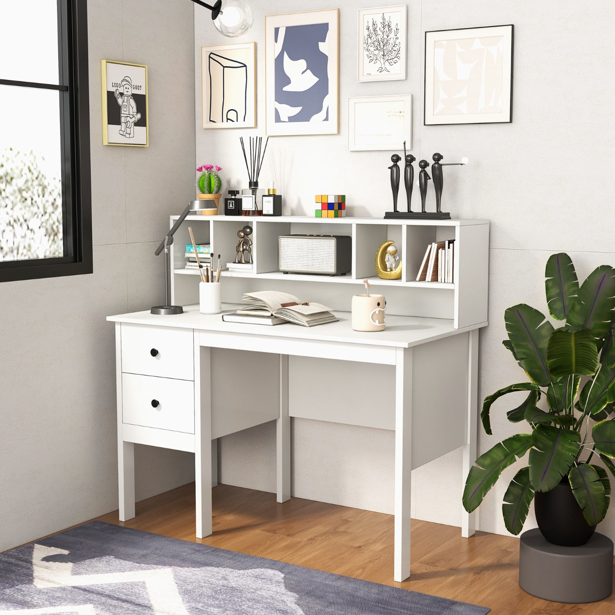 Bureau Ordinateur de 120 cm, Bureau Informatique, Bureau Moderne, Table de Bureau, Poste de Travail, Blanc, Costway, 4