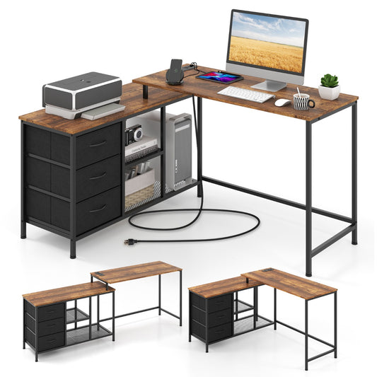 Bureau d'Angle, Bureau en L, Bureau Ordinateur, Bureau Informatique, Bureau Moderne, Table de Bureau, Costway, 1