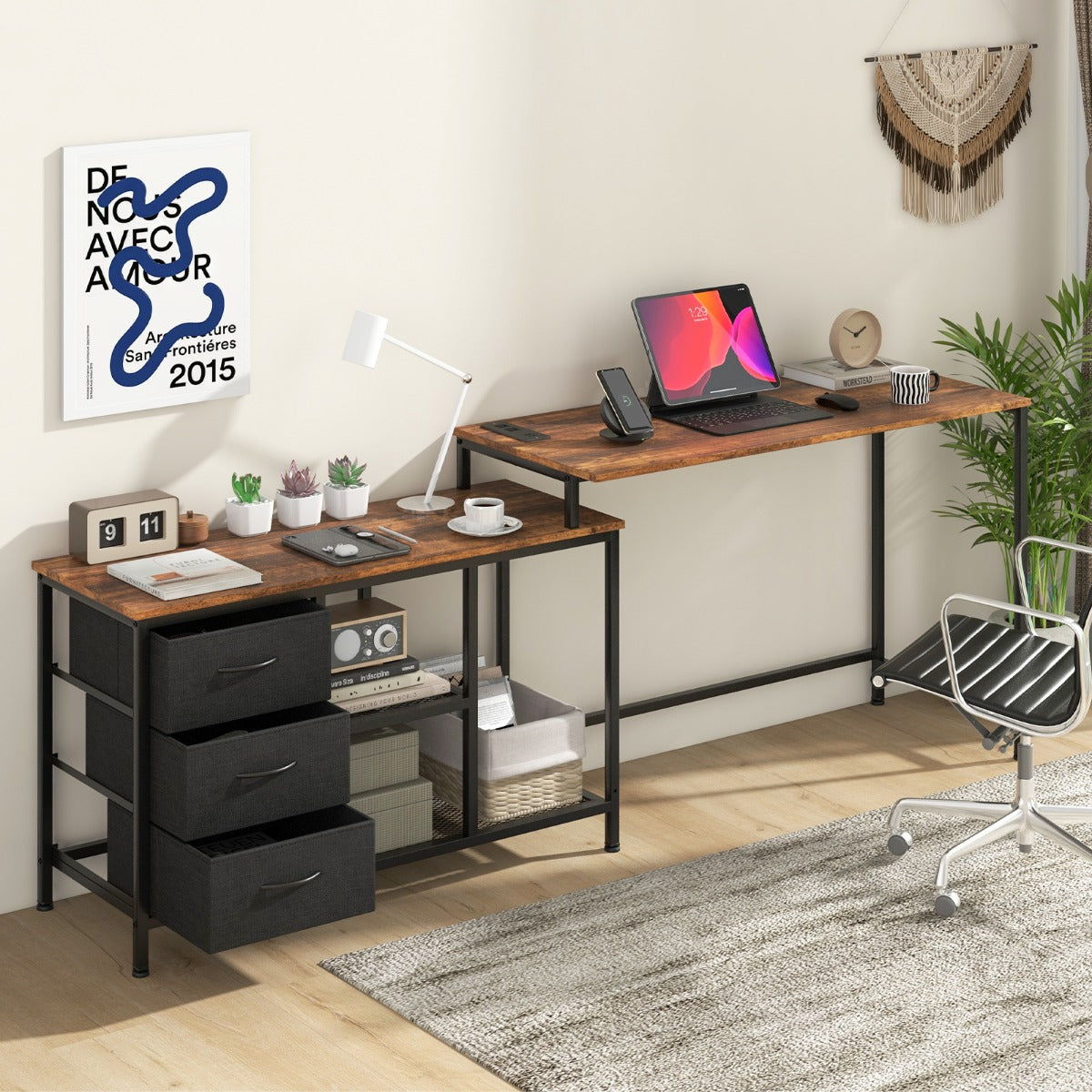 Bureau d'Angle, Bureau en L, Bureau Ordinateur, Bureau Informatique, Bureau Moderne, Table de Bureau, Costway, 4