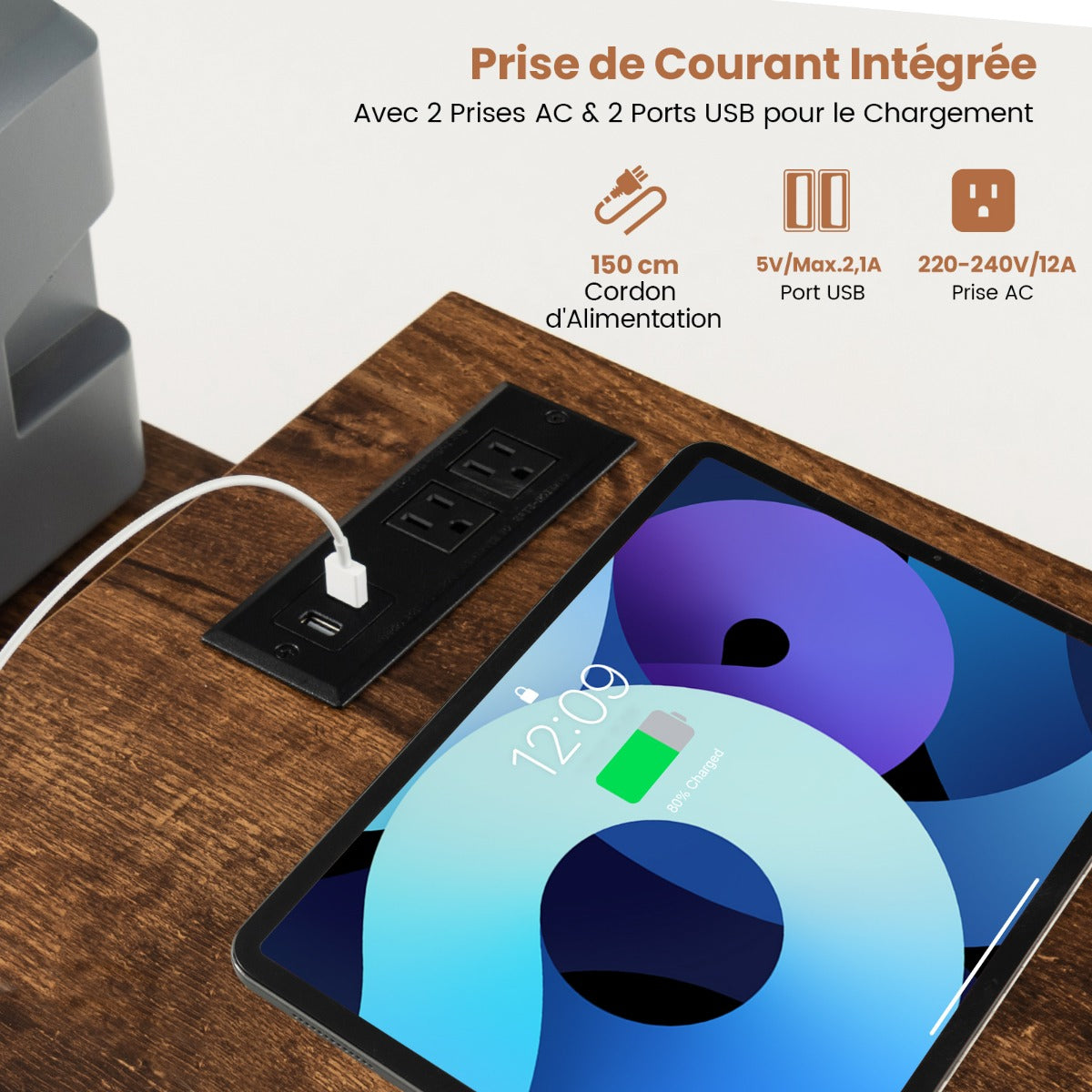 Bureau d'Angle, Bureau en L, Bureau Ordinateur, Bureau Informatique, Bureau Moderne, Table de Bureau, Costway, 8