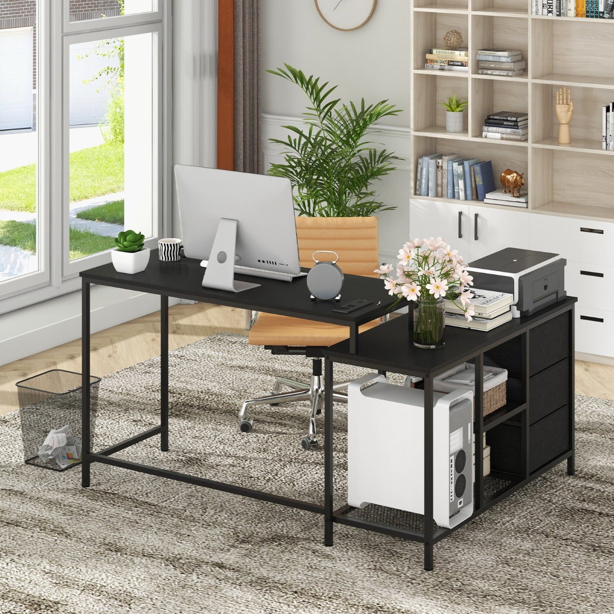 Bureau d'Angle, Bureau en L, Bureau Ordinateur, Bureau Informatique, Bureau Moderne, Table de Bureau, Noir, Costway, 3