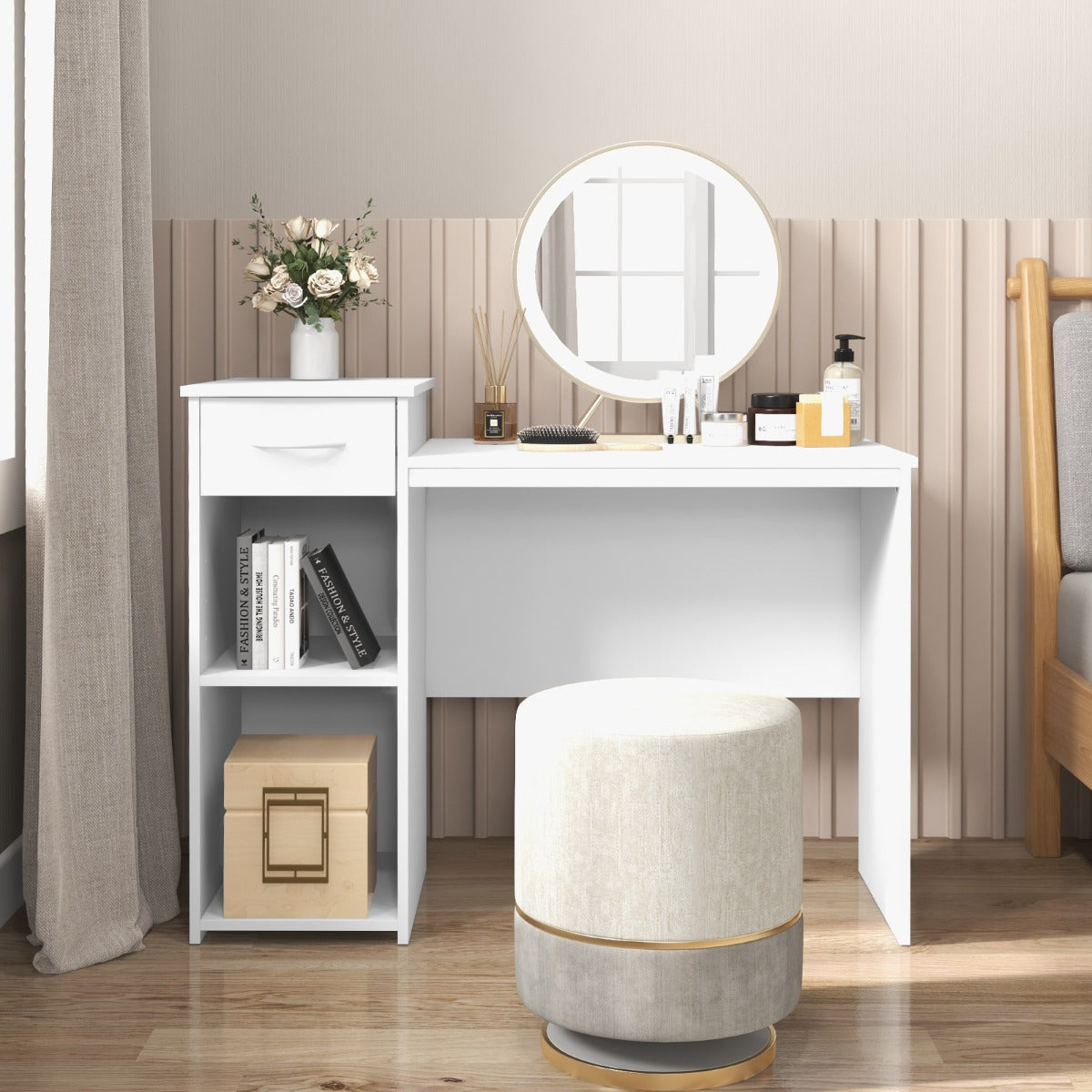 Table, Bureau Ordinateur, Bureau Moderne, Table de Bureau, Poste de Travail, Blanc, Costway, 4