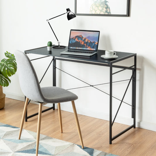 Bureau Pliable, Bureau Ordinateur, Bureau Informatique, Bureau Moderne, Table de Bureau, Poste de Travail, Noir, Costway, 2