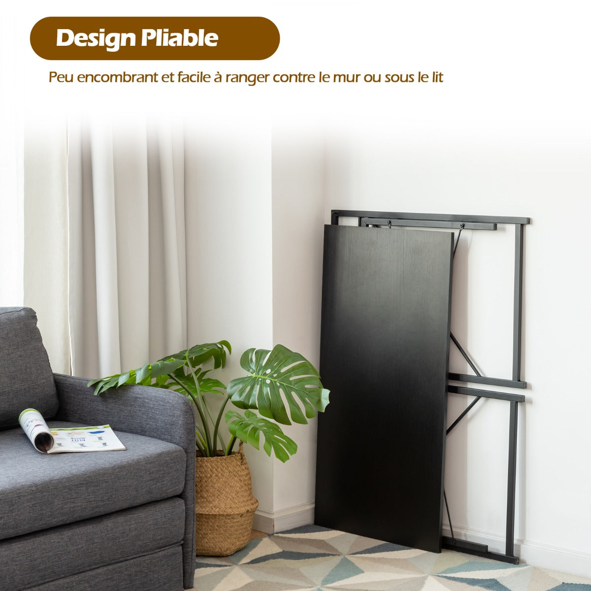 Bureau Pliable, Bureau Ordinateur, Bureau Informatique, Bureau Moderne, Table de Bureau, Poste de Travail, Noir, Costway, 7