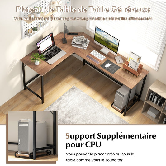 Table, Bureau d'Angle de 168 cm, Table de Bureau, Bureau en L avec Support UC, Poste de Travail, Naturel, Costway, 6