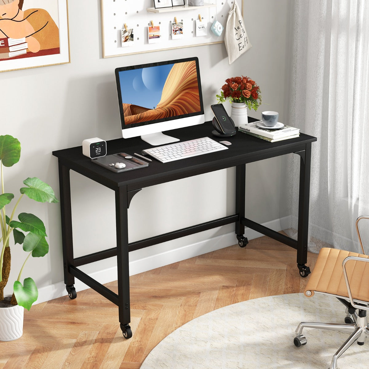 Bureau Ordinateur, Table Basse Industrielle, Bureau Informatique, Bureau Moderne sur Roulettes, Table de Bureau, Costway, 2