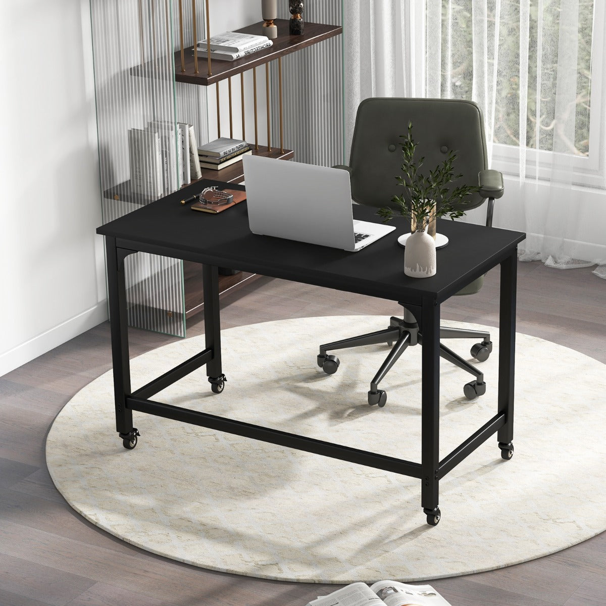 Bureau Ordinateur, Table Basse Industrielle, Bureau Informatique, Bureau Moderne sur Roulettes, Table de Bureau, Costway, 3