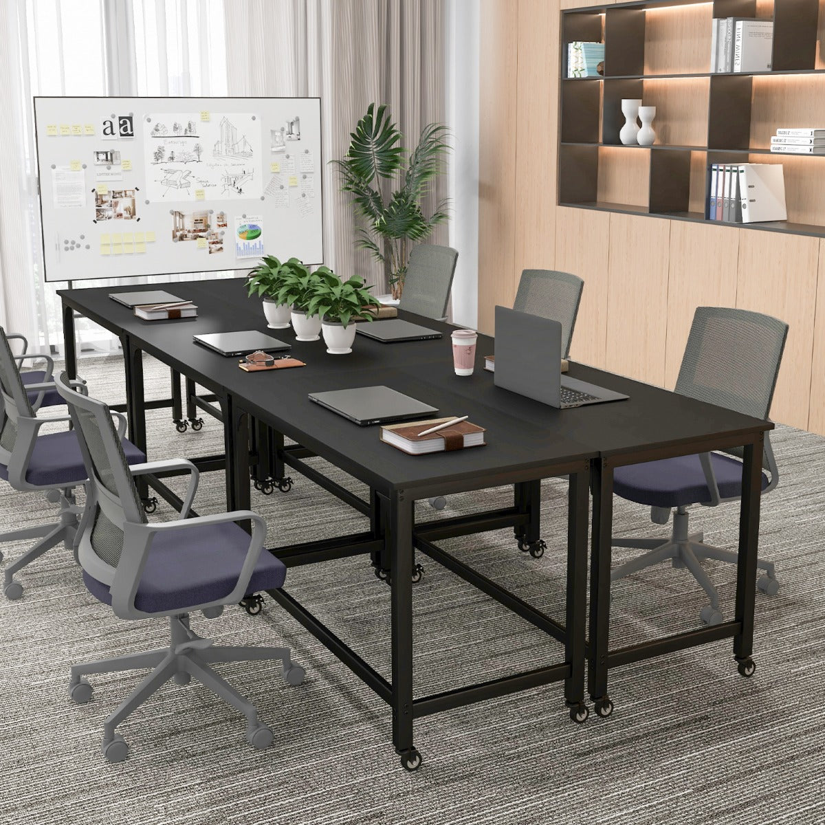 Bureau Ordinateur, Table Basse Industrielle, Bureau Informatique, Bureau Moderne sur Roulettes, Table de Bureau, Costway, 5
