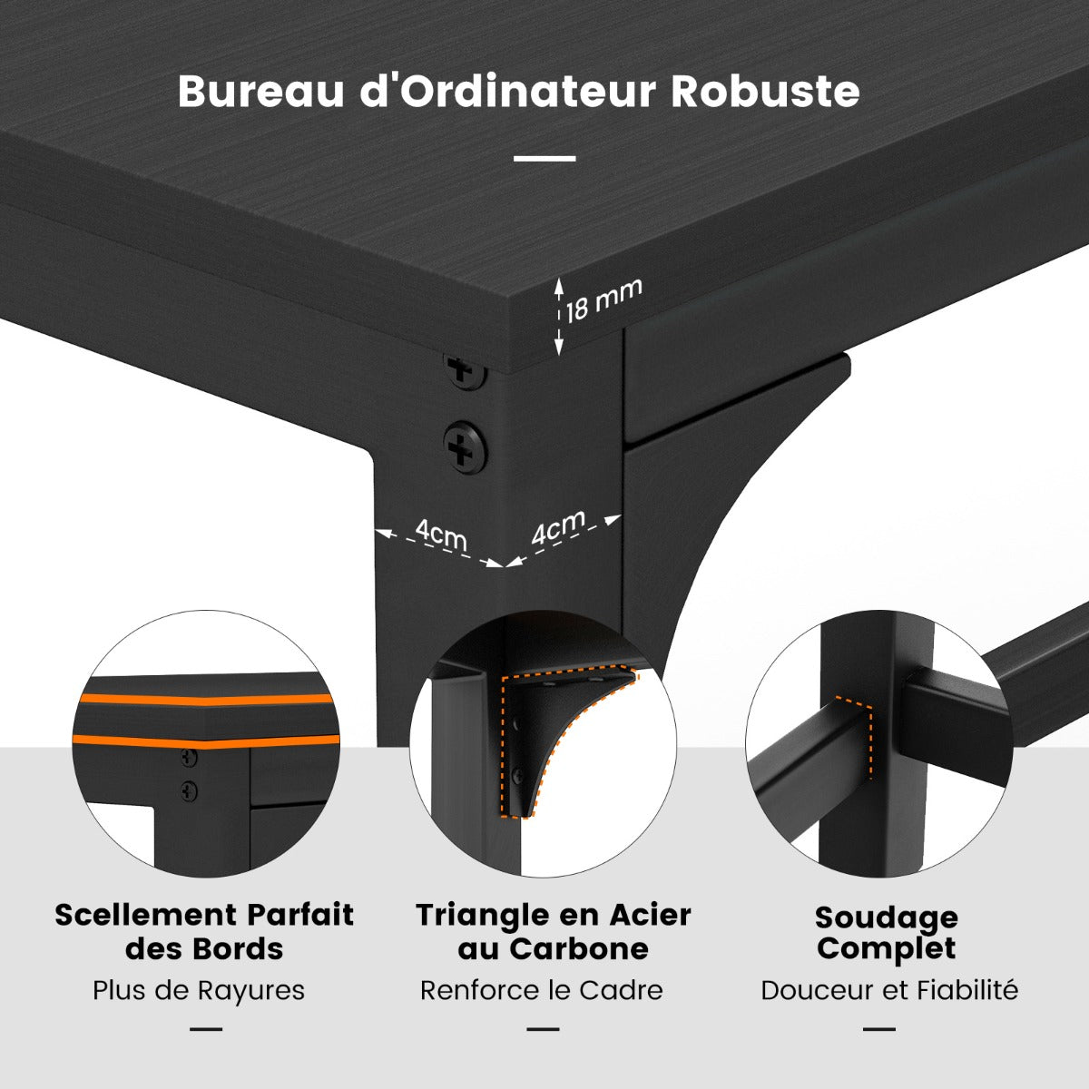 Bureau Ordinateur, Table Basse Industrielle, Bureau Informatique, Bureau Moderne sur Roulettes, Table de Bureau, Costway, 8