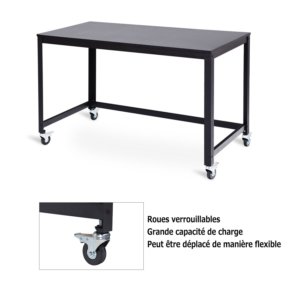Bureau Ordinateur, Table Basse Industrielle, Bureau Informatique, Bureau Moderne sur Roulettes, Table de Bureau, Costway, 6