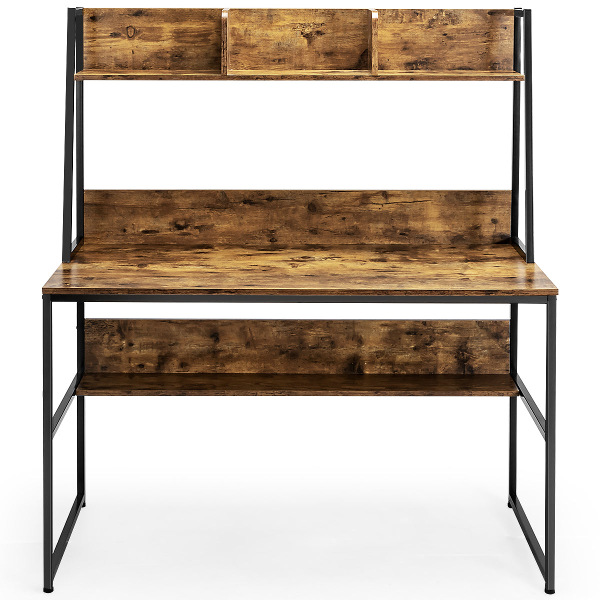 Table de Travail, Bureau Ordinateur, Bureau Moderne, Table de Bureau de 120cm, Poste de Travail, Marron Rustique, Costway, 13