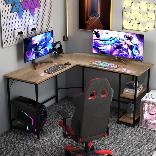 Table, Bureau d'Angle de 138 cm, Grand Bureau, Table de Bureau, Bureau en L avec Support UC, Poste de Travail, Costway, 2