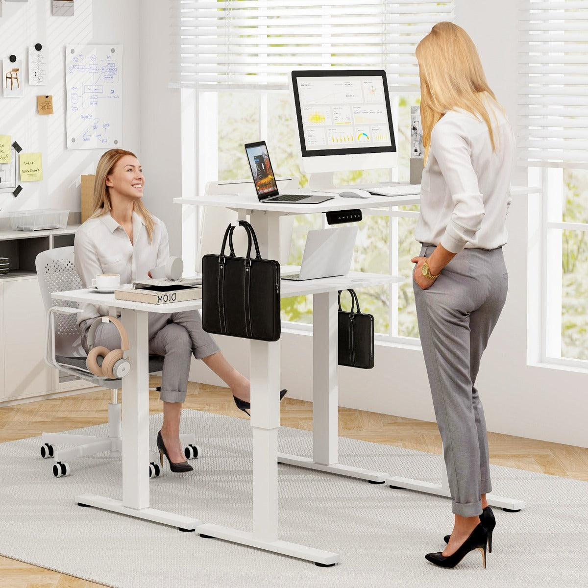 Bureau Electrique, Bureau Assis Debout Electrique, Bureau Assis Debout, 3 Hauteurs de Mémoire, Bureau Ordinateur, Costway, 4
