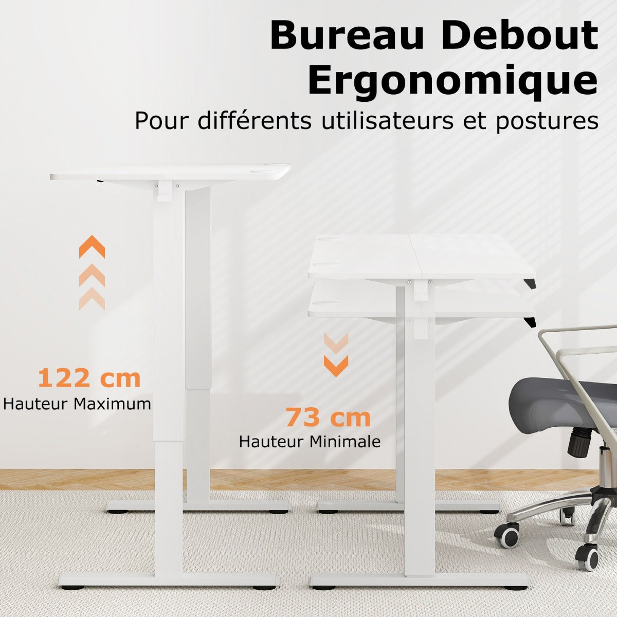 Bureau Electrique, Bureau Assis Debout Electrique, Bureau Assis Debout, 3 Hauteurs de Mémoire, Bureau Ordinateur, Costway, 8