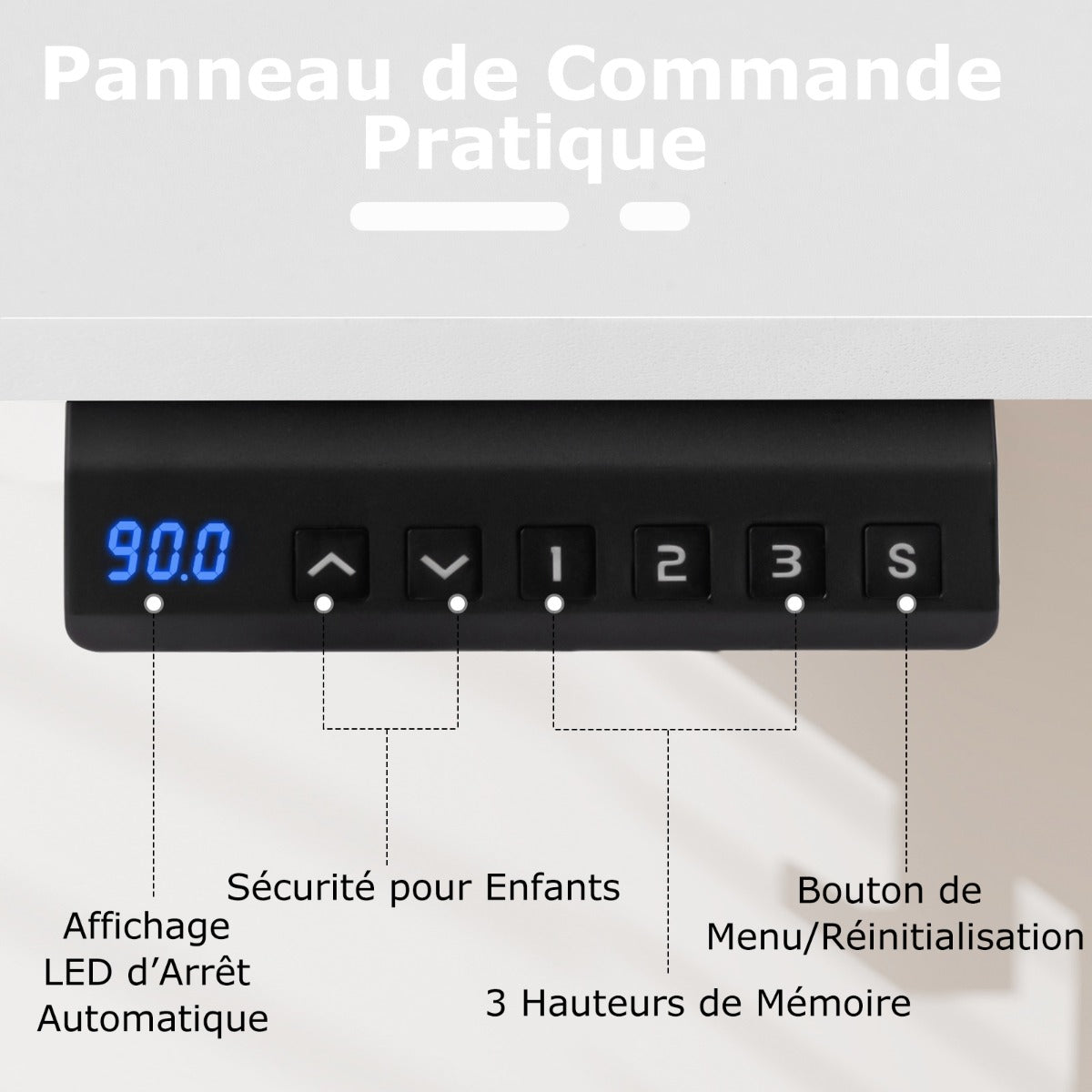 Bureau Electrique, Bureau Assis Debout Electrique, Bureau Assis Debout, 3 Hauteurs de Mémoire, Bureau Ordinateur, Costway, 6