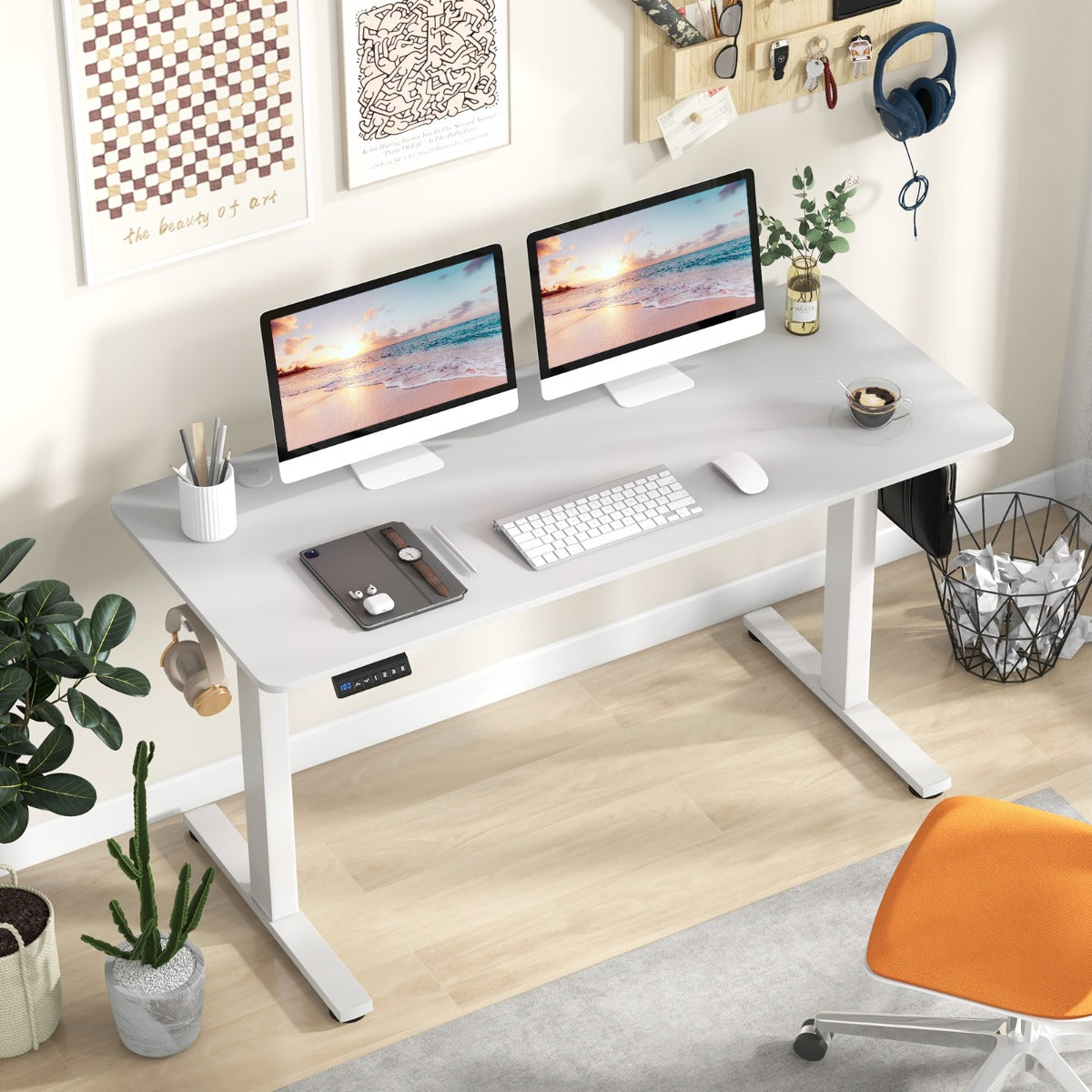 Bureau Electrique, Bureau Assis Debout Electrique, Bureau Assis Debout, 3 Hauteurs de Mémoire, Bureau Ordinateur, Costway, 3