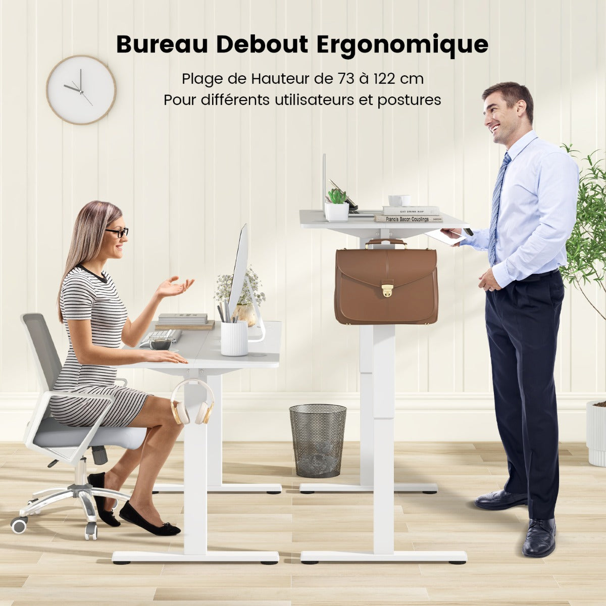 Bureau Electrique, Bureau Assis Debout Electrique, Bureau Assis Debout, 3 Hauteurs de Mémoire, Bureau Ordinateur, Costway, 8
