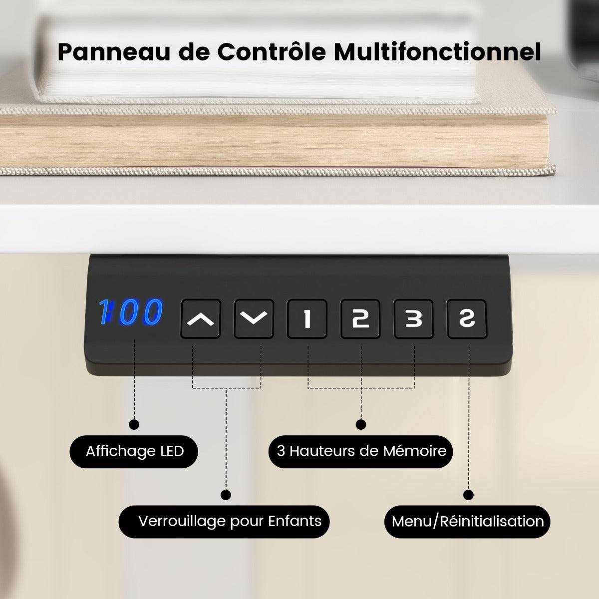 Bureau Electrique, Bureau Assis Debout Electrique, Bureau Assis Debout, 3 Hauteurs de Mémoire, Bureau Ordinateur, Costway, 6