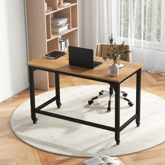 Bureau Ordinateur, Bureau Informatique de 120 cm, Bureau Moderne, Table de Bureau, Poste de Travail, Naturel, Costway, 2