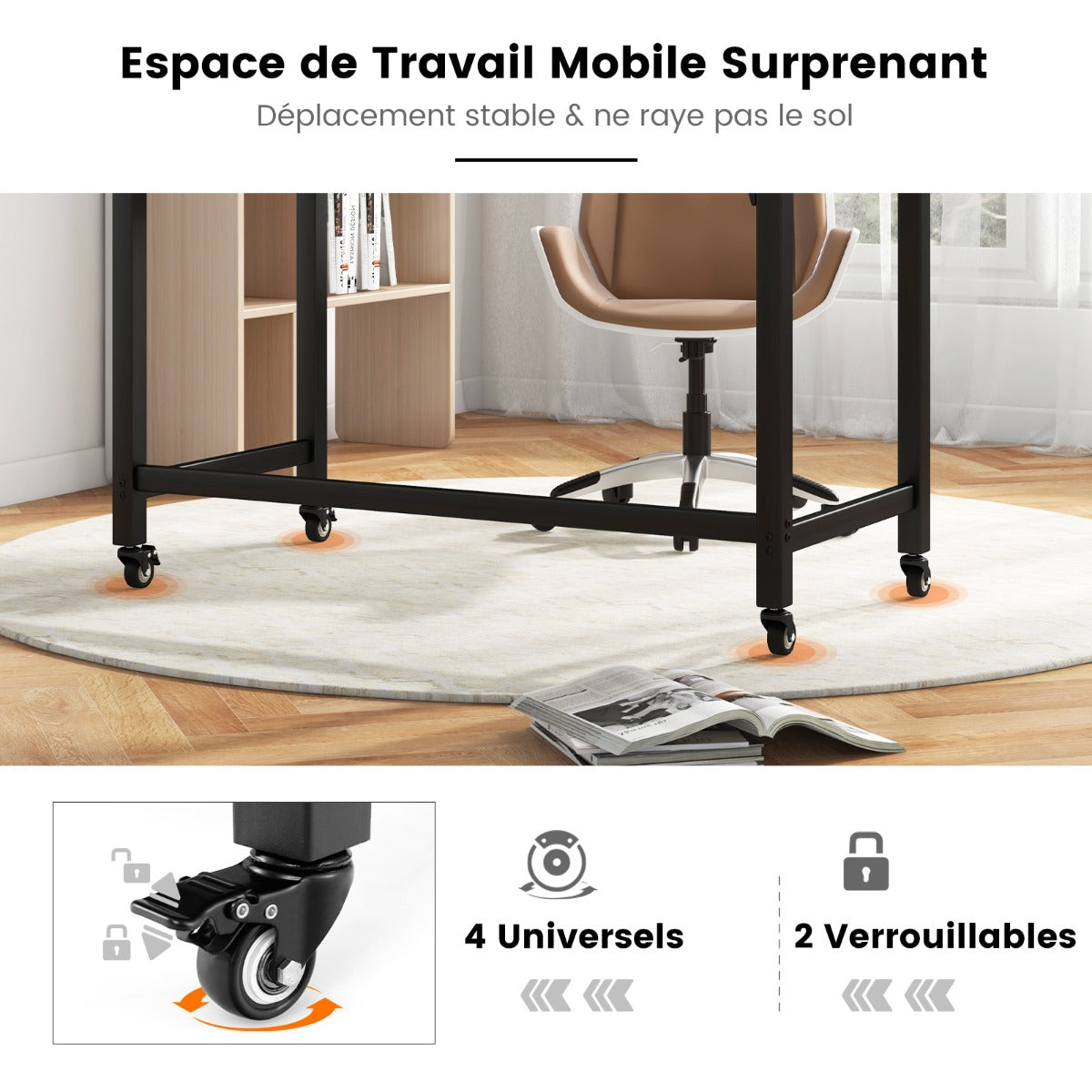 Bureau Ordinateur, Bureau Informatique de 120 cm, Bureau Moderne, Table de Bureau, Poste de Travail, Naturel, Costway, 8