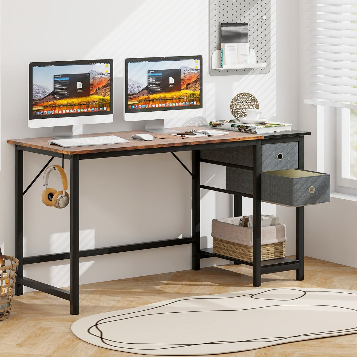 Bureau Ordinateur, Bureau Informatique, Bureau Moderne, Table de 140 cm, Table de Bureau, Poste de Travail, Costway, 4