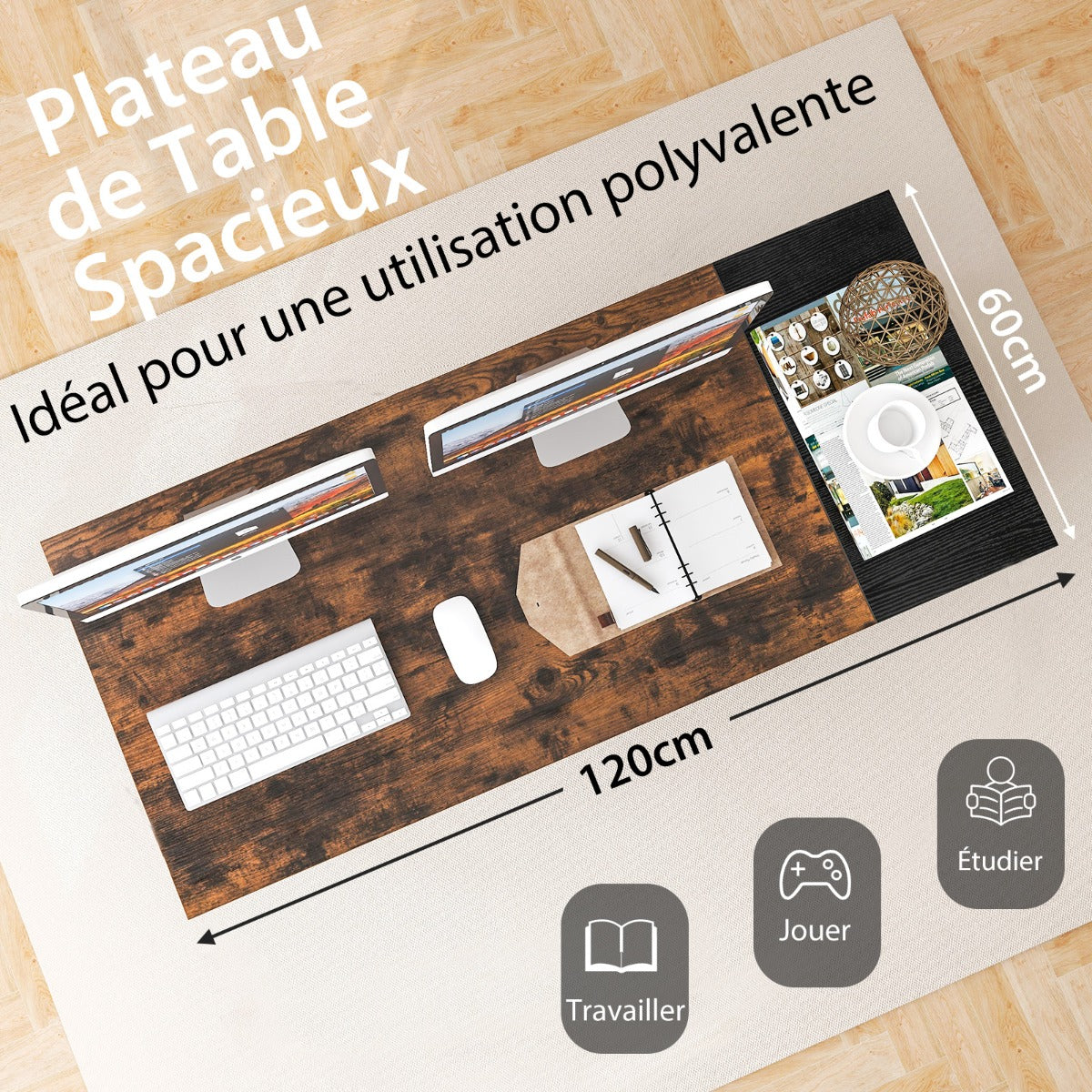 Bureau Ordinateur, Bureau Informatique, Bureau Moderne, Table de 140 cm, Table de Bureau, Poste de Travail, Costway, 8